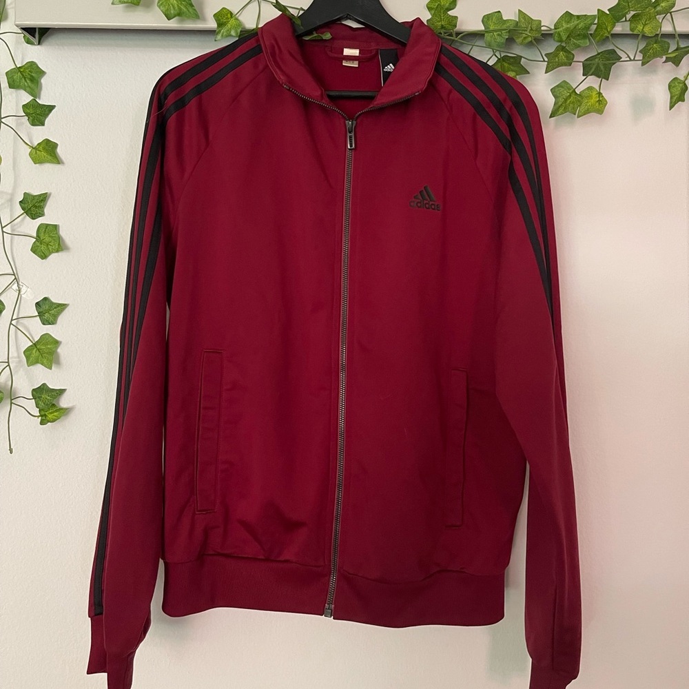 Burgundy Adidas zip up hoodie (S)